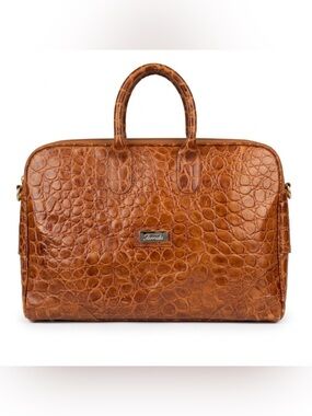 Terrida Luxury Leather Croc Embossed Travel Weekender Overnight Bag Tote